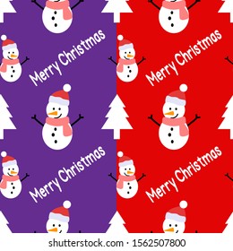 Seamless Christmas pattern with cute snowman. Vector illustration.