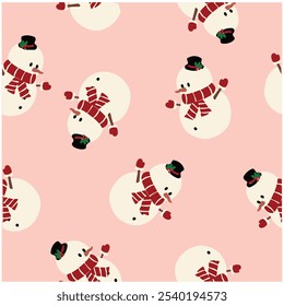 Seamless Christmas Pattern with cute Snowmans