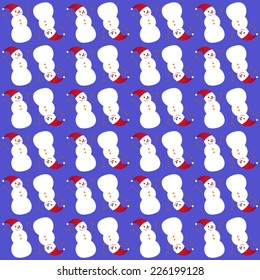 Seamless christmas pattern with cute snowmen on dark background