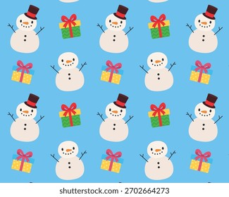 Seamless Christmas pattern. Cute snowmen. Isolated background. Vector illustration.