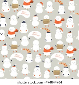 Seamless christmas pattern with cute snowmen in cartoon style