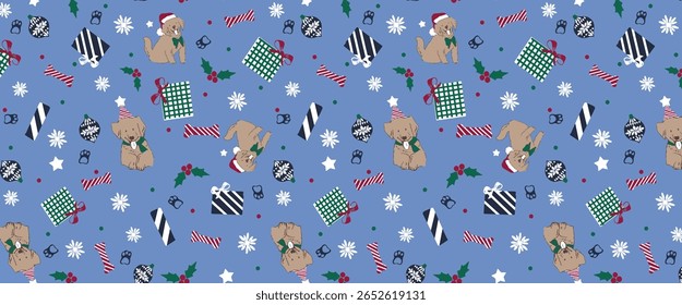 Patrón de Navidades sin fisuras con lindo oso de peluche y regalos sobre fondo azul. Navidades, Año Nuevo, feriado. Adorno de acuarela dibujado a mano. Diseño para Fondo de pantalla, tarjetas, papel de regalo, papelería.