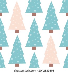 Seamless Christmas pattern with cute christmas tree. Merry Christmas. Pattern for wrapping paper, scrapbooking, wall paper, fabric.