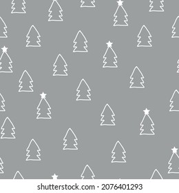 Patrón de Navidad sin inconvenientes. un lindo esquema de árbol de Navidad blanco sobre fondo gris. textura vectorial. impresión de moda para textiles y embalajes.