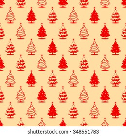 Seamless Christmas pattern with decorated Christmas trees
