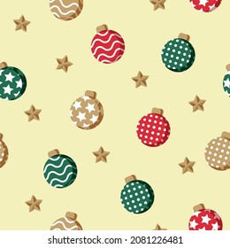Seamless Christmas pattern with Christmas decoration and snowflakes, paper wrap gif Christmas.
