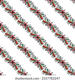 	Seamless Christmas pattern with decorative elements like holly, mistletoe and garlands.