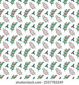 	Seamless Christmas pattern with decorative elements like holly, mistletoe and garlands.