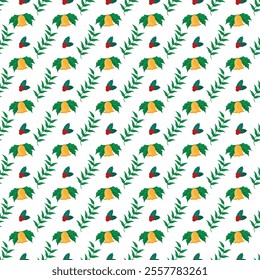 	Seamless Christmas pattern with decorative elements like holly, mistletoe and garlands.