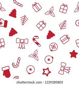 Seamless Christmas pattern. Christmas pattern with decorative snowflakes, gift box, christmas tree, star, christmas balls on white background