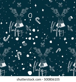Seamless Christmas pattern with a deer