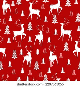 Seamless Christmas pattern with Deer silhouettes on a red background. Seamless pattern can be used for wallpapers, pattern fills, web page backgrounds, surface textures