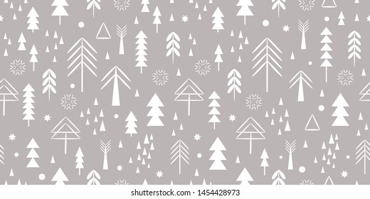 seamless Christmas pattern. Christmas deer, snowflakes, forest, trees