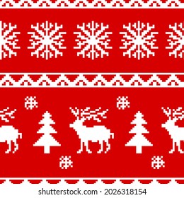 Seamless Christmas pattern with deer, snowflakes, Christmas trees. Design for paper, textile and decor.