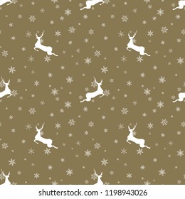 seamless Christmas pattern with deers and snowflakes