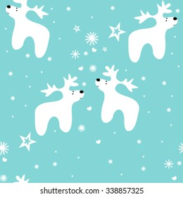 Seamless Christmas pattern with deers, snowflakes, stars and hearts