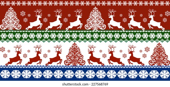 Seamless Christmas pattern with deers and Christmas tree