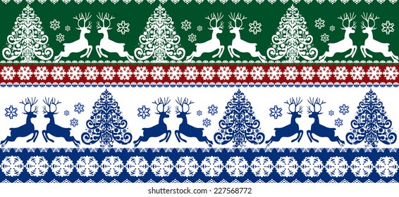 Seamless Christmas pattern with deers and Christmas tree