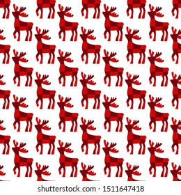 Seamless christmas Pattern of deers. Vector Background. Deer tartan Silhouettes.