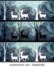 Seamless Christmas pattern with deers, winter background and abstraction. Winter forest background. Winter deer in snow. Reindeer.