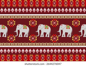 A seamless Christmas pattern design with elephants and flowers for textile and wallpaper