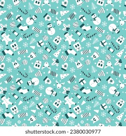 Seamless christmas pattern. Different Christmas elements. Christmas wrapping paper concept. Vector Background