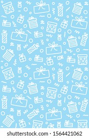 Seamless Christmas pattern with different gifts and presents. Flat vector holiday illustration. New Year background