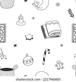 Seamless Christmas pattern in doodle style.