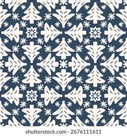 Patrón de Navidades sin fisuras en estilo doodle. Fondo blanco y negro con Navidades de abetos. Ilustración vectorial.