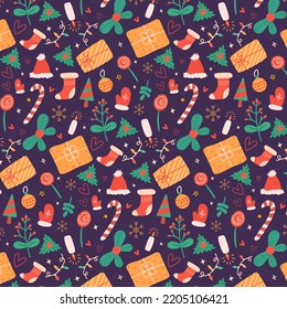 Patrón de Navidad sin fisuras con garabatos. Hand dibujó elementos de doodle de Navidad. Ideal para textiles de Navidad, carteles, papel de envoltura y papel pintado.Ilustración vectorial