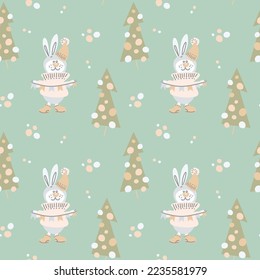 Seamless christmas pattern drawn in cartoon style