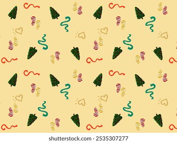 Seamless Christmas Pattern Featuring Trees and Festive Elements