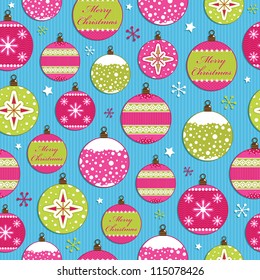 seamless christmas pattern of festive green and pink baubles, with clipping path