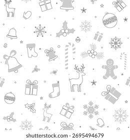 Seamless christmas pattern with festive icons - winter holiday background.