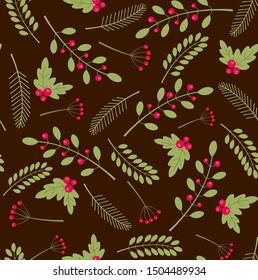 Seamless christmas pattern with fir branches. Gift wrapping paper Vector illustration.