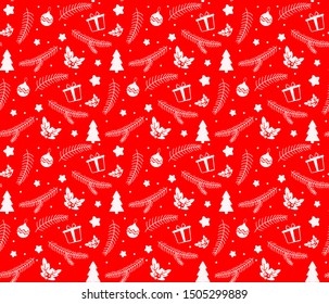 Seamless christmas pattern with fir branches. Gift wrapping paper Vector illustration.
