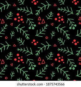 Seamless christmas pattern with fir branches. Spruce background. Vector illustration. 10 eps
