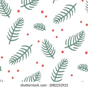 Seamless Christmas  pattern with fir branches. Vector wallpaper in flat style.