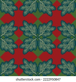 seamless christmas pattern with fir branches and geometric background. Vector design for paper, fabric and other surface.