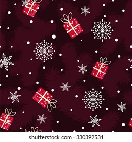 Seamless Christmas pattern with fir paws. Beautiful Christmas background. Vector illustration.