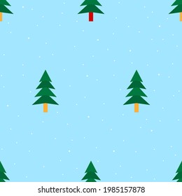 seamless christmas pattern with fir trees and snow on a blue background. vector illustration
