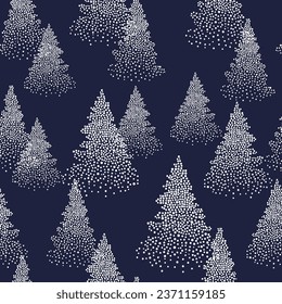 Seamless Christmas pattern with fir trees in snow. Winter forest vector illustration
