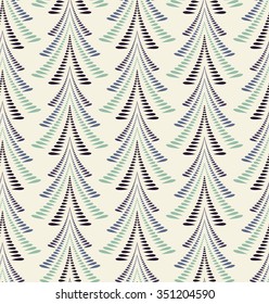 Seamless Christmas pattern. Firs, trees on light background. Twist stylized ornament of laurel leaves. Winter, New Year, nature texture. Vector