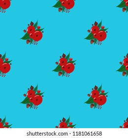 Seamless Christmas Pattern with flowers berry leaf