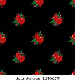Seamless Christmas Pattern with flowers berry leaf