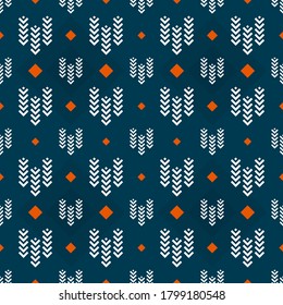 Seamless Christmas pattern of geometric shapes on a blue background. Design for textile, poster, banner 