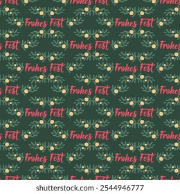 Seamless Christmas pattern with German lettering. German text: Happy holidays. Frohes fest. Modern calligraphy