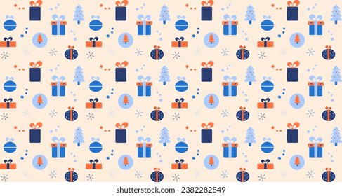 Seamless Christmas pattern with gift boxes. Design for fabric, textile, wrapping, apparel, wallpaper. Vector illustration.