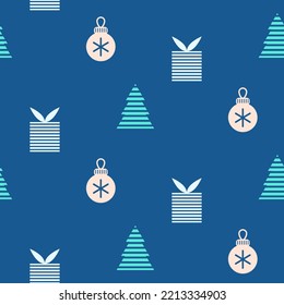 Patrón de Navidad sin inconvenientes con regalos y árboles de Navidad. ilustración vectorial