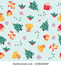 Seamless Christmas pattern with gifts. Vector illustration